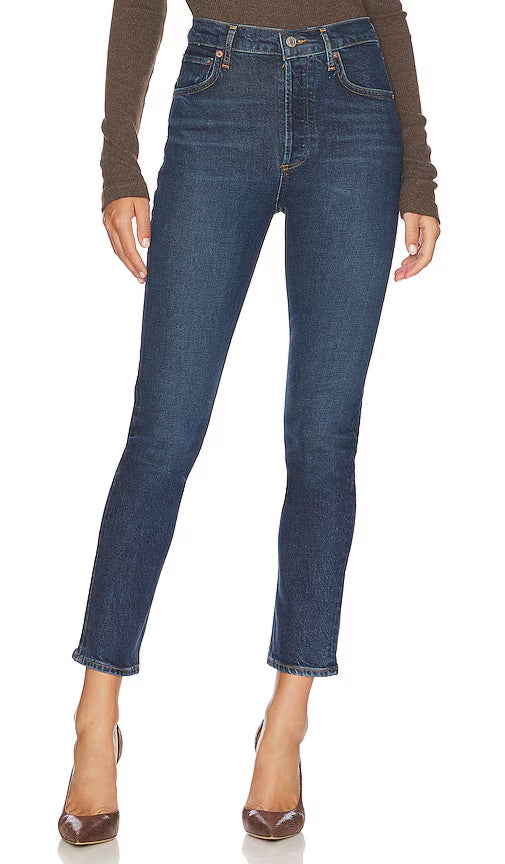 29 - AGoldE Riley Long Straight Leg High Rise Button Fly Divided Jeans 4427SC