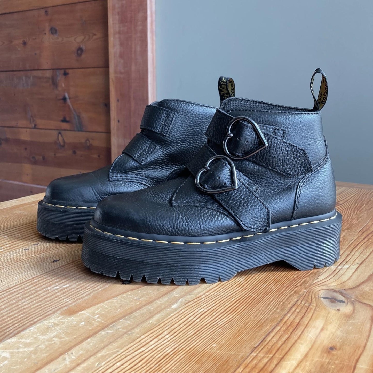 7 - Dr Martens Black Heart Buckle Platform Devon Ankle Boots NEW 0716MD