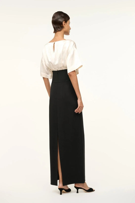 8 - Staud NEW $495 Ivory & Black Garnet Silk Full Length Gown Dress 4427SC