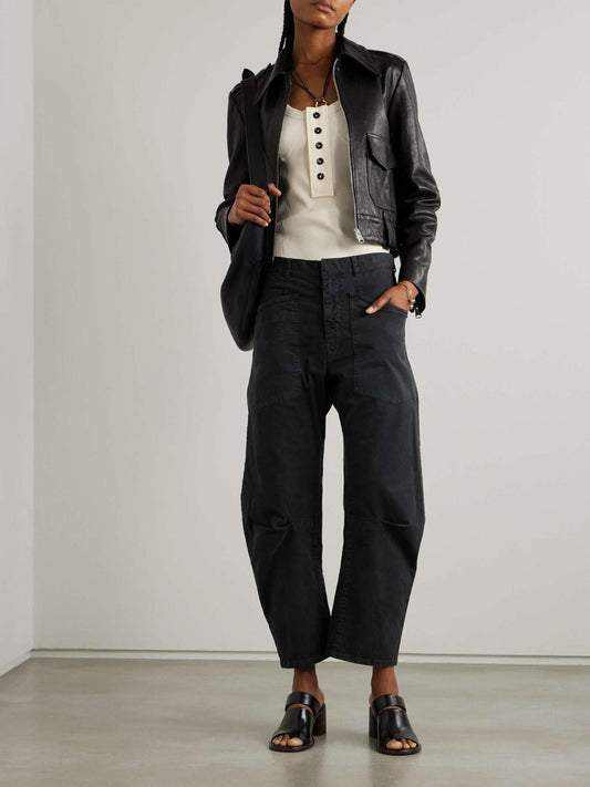 4 - Nili Lotan $390 Black Mid Rise Seam Knee Shon Barrel Leg Pants 0721DK