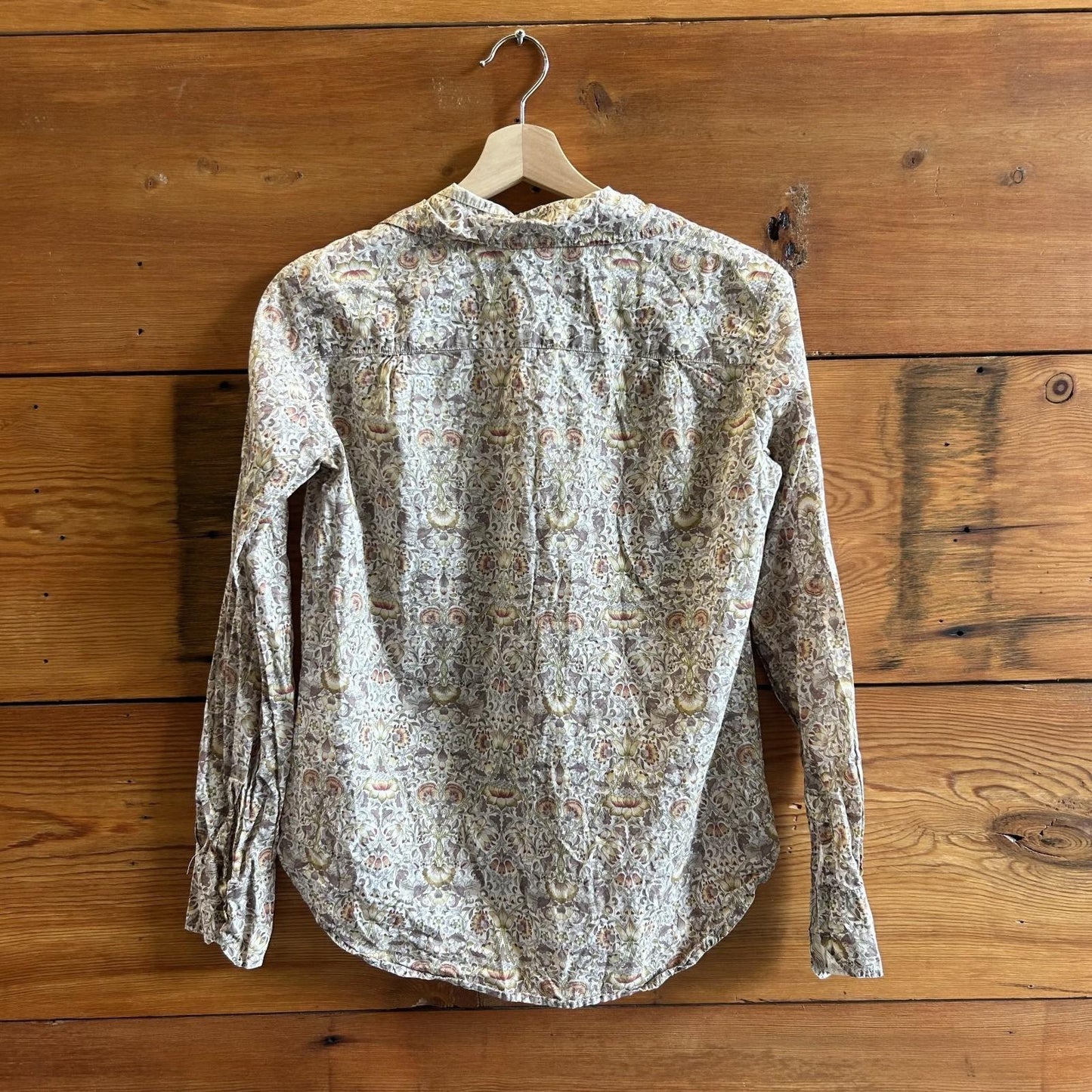 1 / S - DOSA White Tan Floral Long Sleeve Button Front Shirt 0531DG