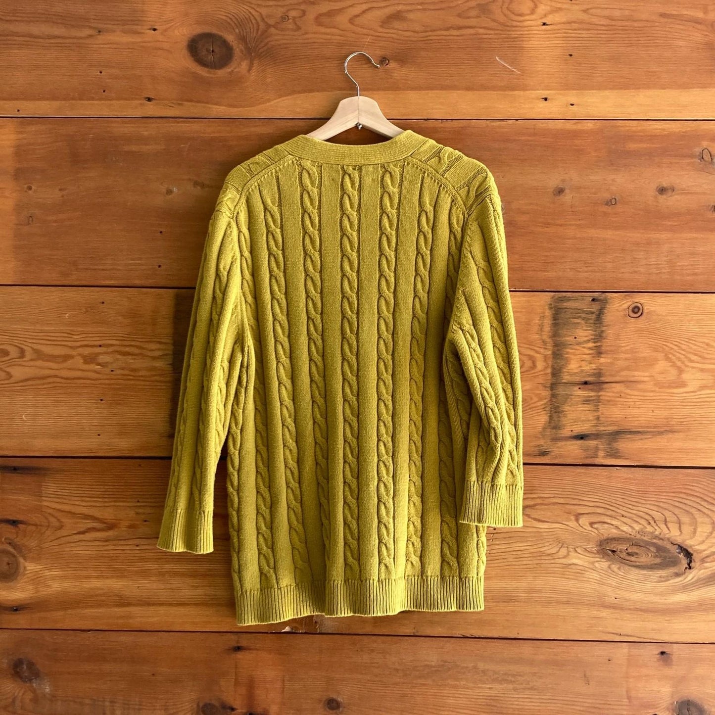 1 / S- The Great $395 Greenish Yellow Cotton Cableknit Button Up Cardigan 0721DK