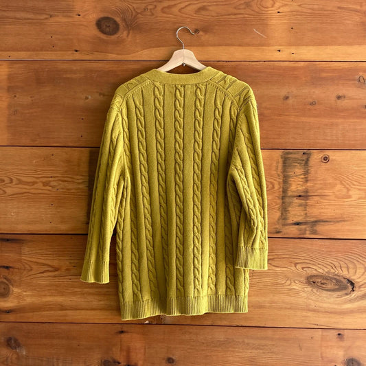 1 / S- The Great $395 Greenish Yellow Cotton Cableknit Button Up Cardigan 0721DK