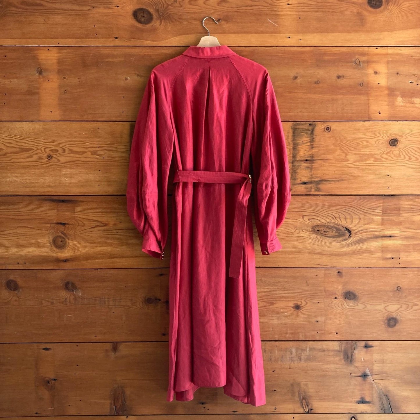 6 - Acler Red Linen Blend Long Sleeve Button Front Belted Dress 0916VB