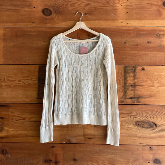 M - Inhabit Ivory White Crew Neck Long Sleeve Lace Knit Pullover Sweater 0721DK