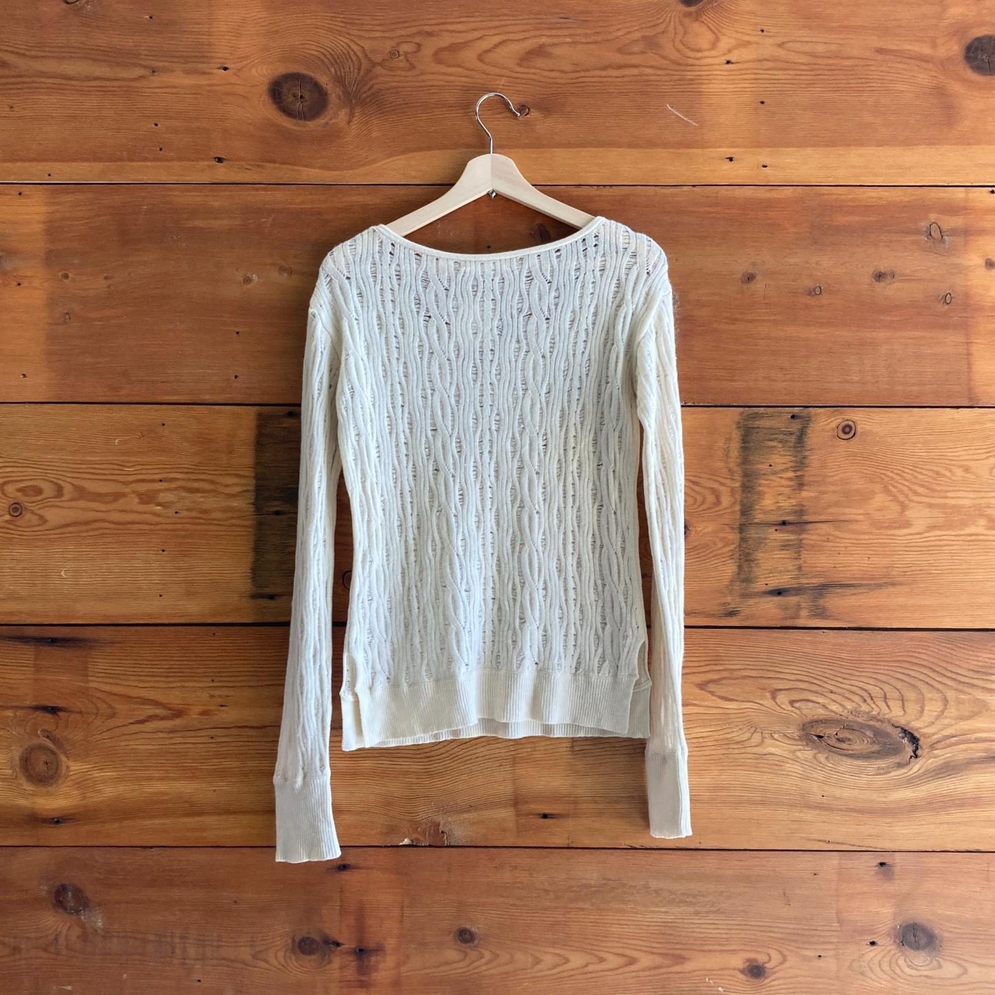 M - Inhabit Ivory White Crew Neck Long Sleeve Lace Knit Pullover Sweater 0721DK