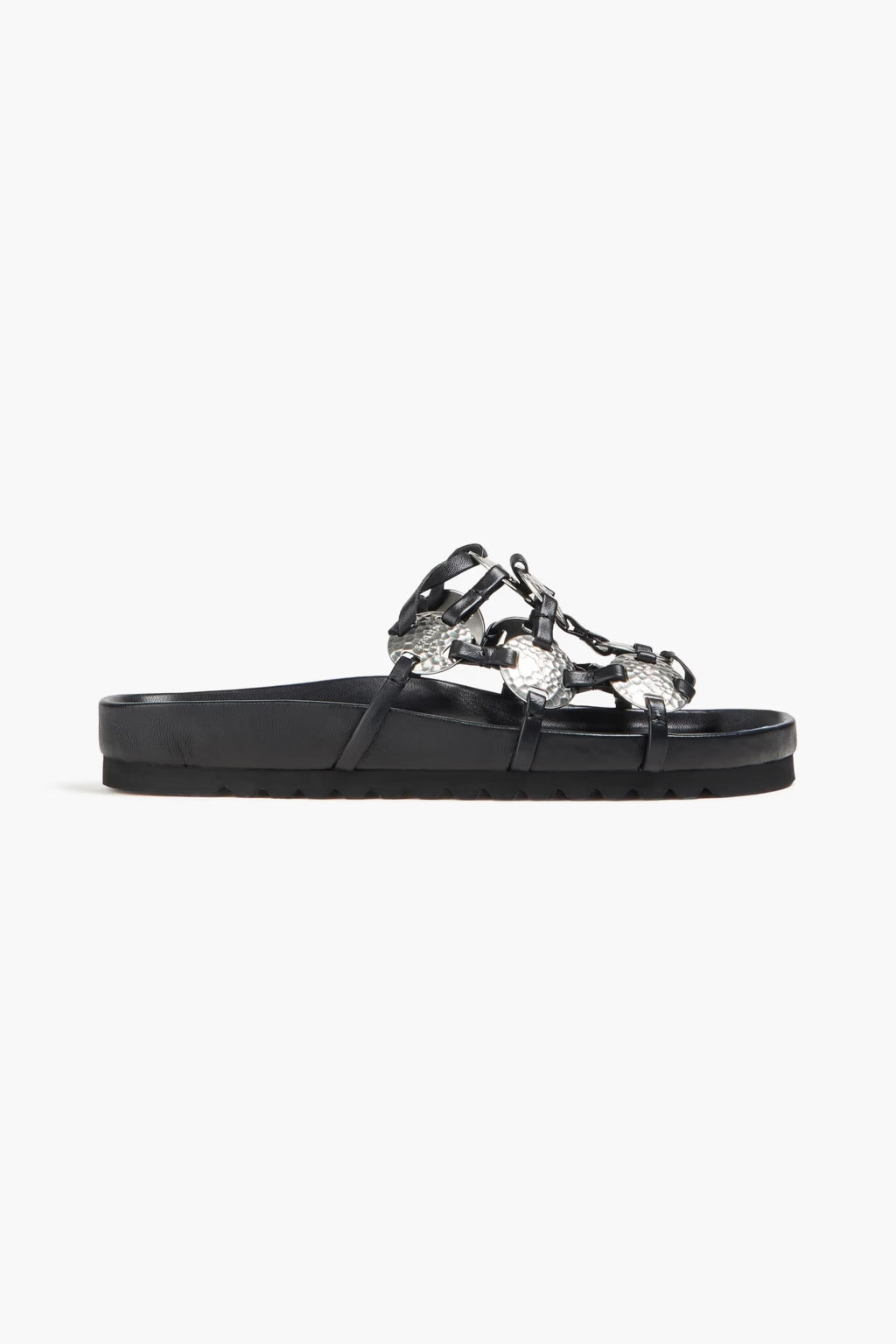 39.5 / 9.5 - STAUD Black Silver Hammered Metal Pucky Slide Sandals 0703TC