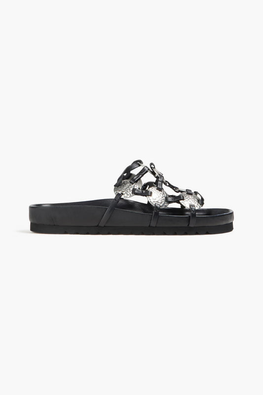 39.5 / 9.5 - STAUD Black Silver Hammered Metal Pucky Slide Sandals 0703TC