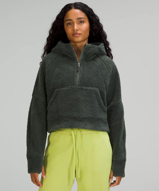 XS / S - Lululemon Green Sherpa Crop Oversized Half Zip Hoodie Sweatshirt 0703SC