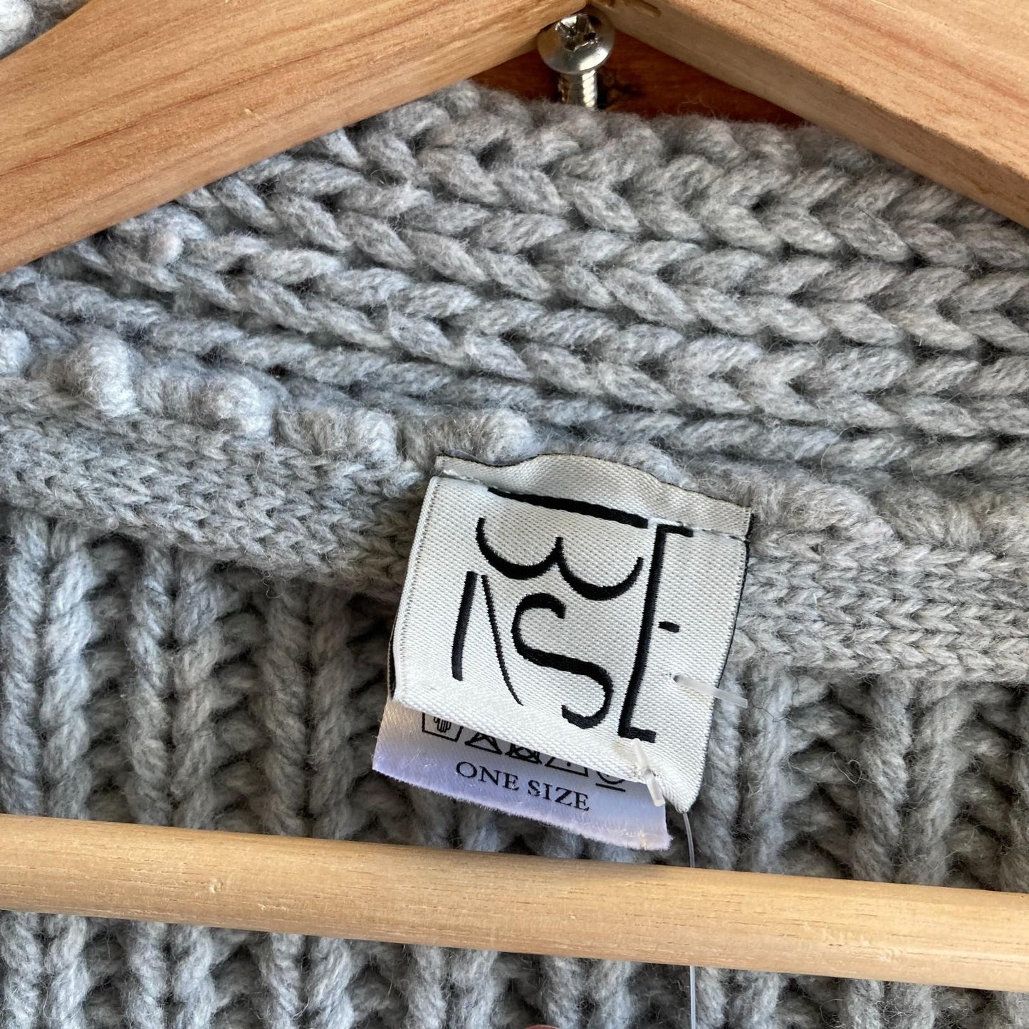 O/S - Baserange Gray Chunky Knit Ribbed Wrap Cropped Wool Sweater 0901CC