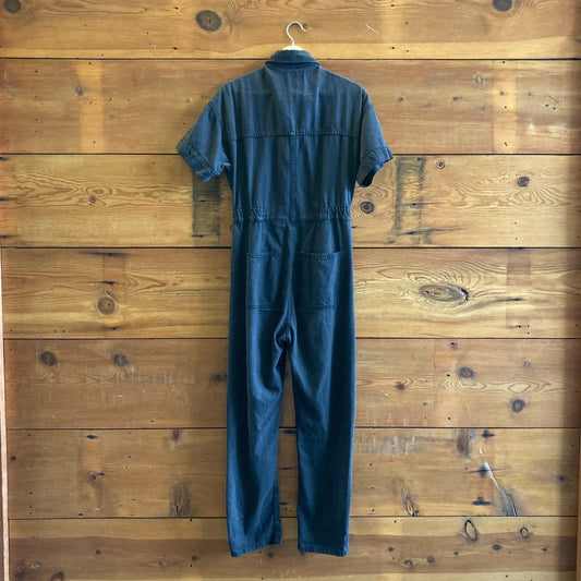 S - We the Free by Free People Black Wash Denim Short Sleeve Jumpsuit 1030SB