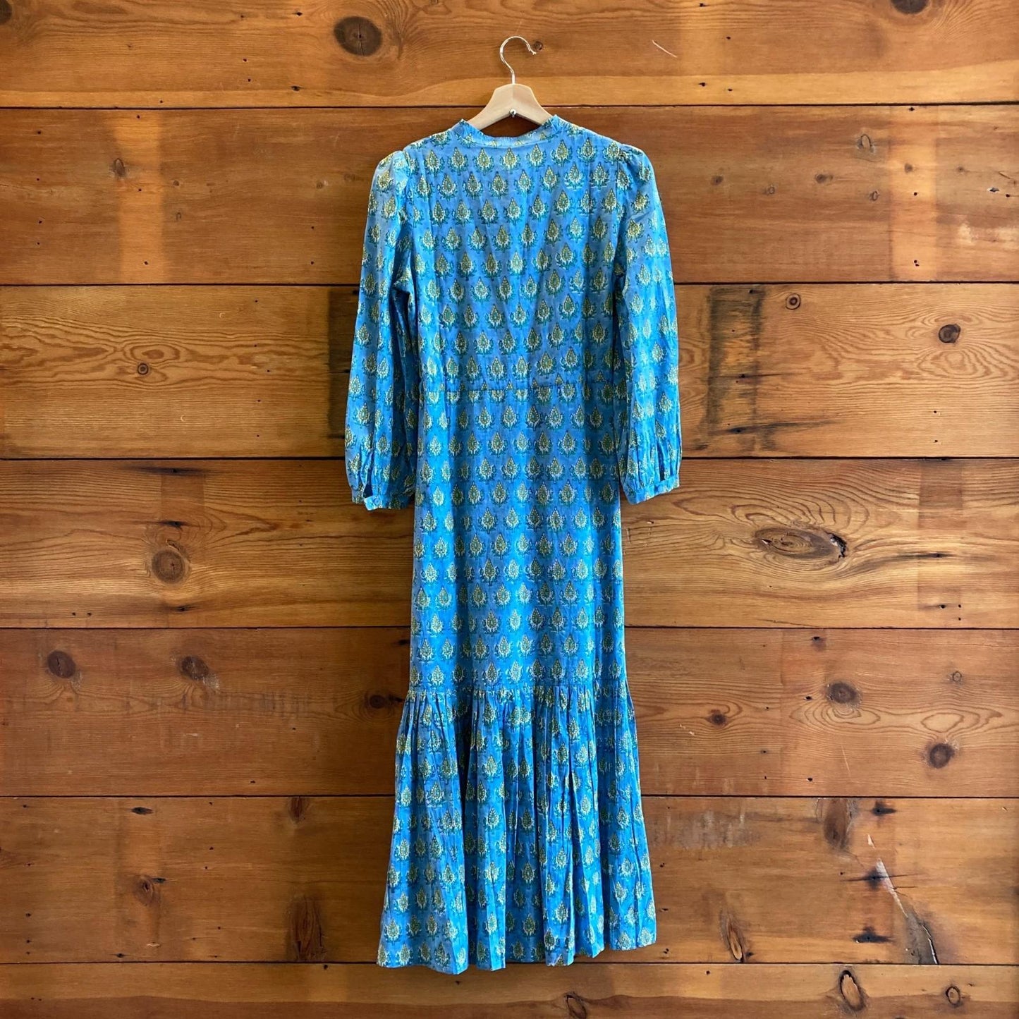 XS - India Collection Emerson Fry Blue Block Print Long Sleeve Maxi Dress 0118AB