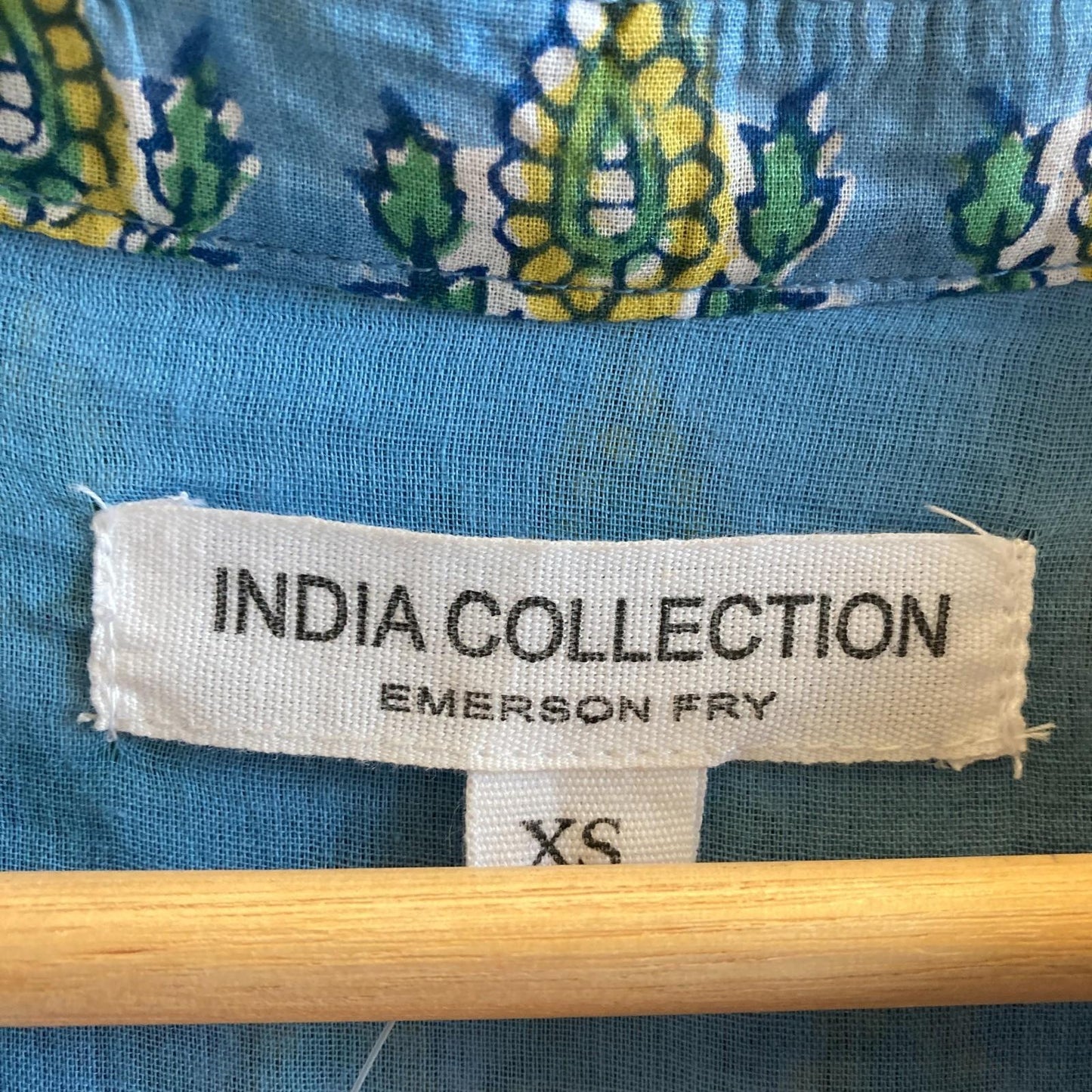 XS - India Collection Emerson Fry Blue Block Print Long Sleeve Maxi Dress 0118AB