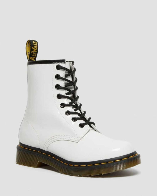 38 / 7 - Dr. Martens White Patent Leather Lace Up 8 Eye Combat Boots 0826NH