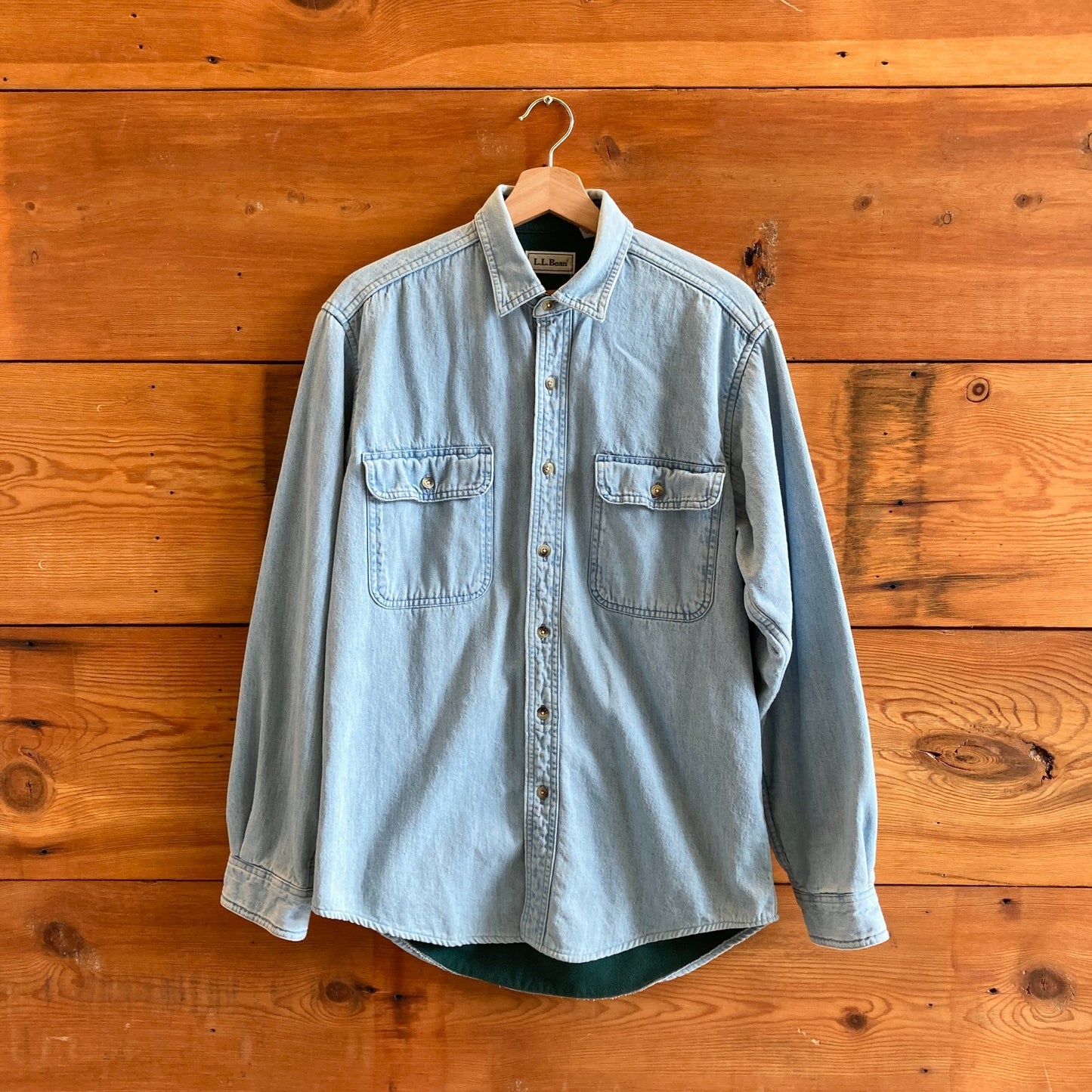S - Mens Vintage LL Bean Light Denim Blanket Lined 90's Chore Jean Shirt 0312IG