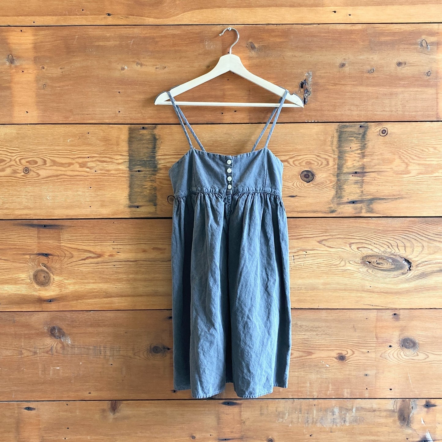 S - Rudy Jude Gray Brown Linen Sleeveless Bonnie Babydoll Dress 0312IG