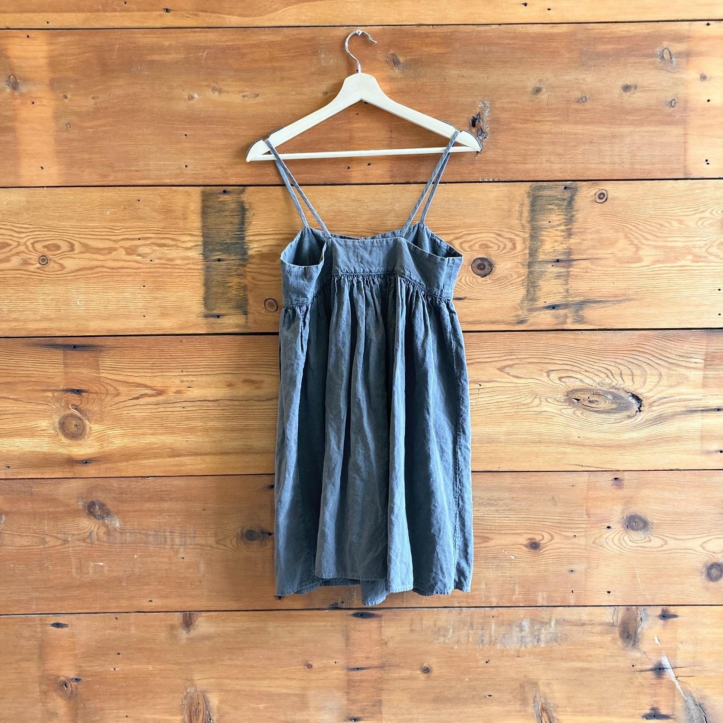 S - Rudy Jude Gray Brown Linen Sleeveless Bonnie Babydoll Dress 0312IG