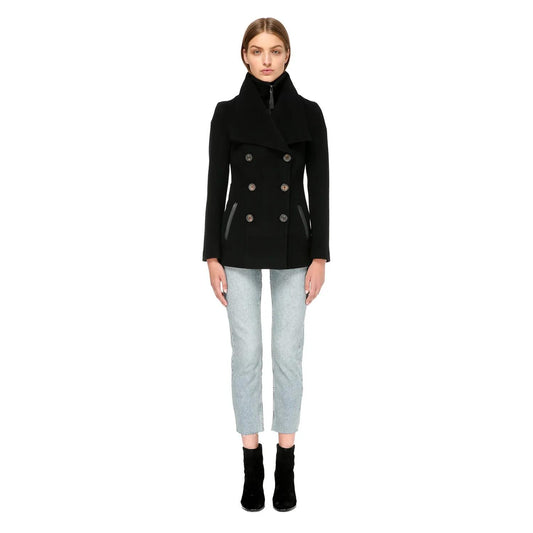 XS - Mackage Black Wool Fitted Double Breasted Womens Peacoat 1209TT