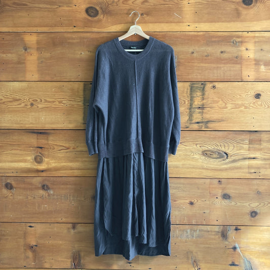 L - Steven Alan Navy Drop Waist Layered Linen Sweater w/ Cupro Dress 0409TH