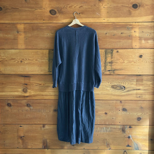 L - Steven Alan Navy Drop Waist Layered Linen Sweater w/ Cupro Dress 0409TH