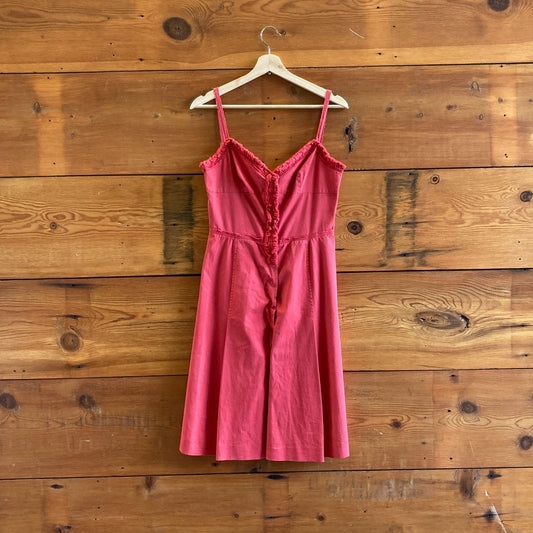 44 IT / 8 US - Prada Red Button Front Vintage Y2K A-Line Sleeveless Dress 0921KS