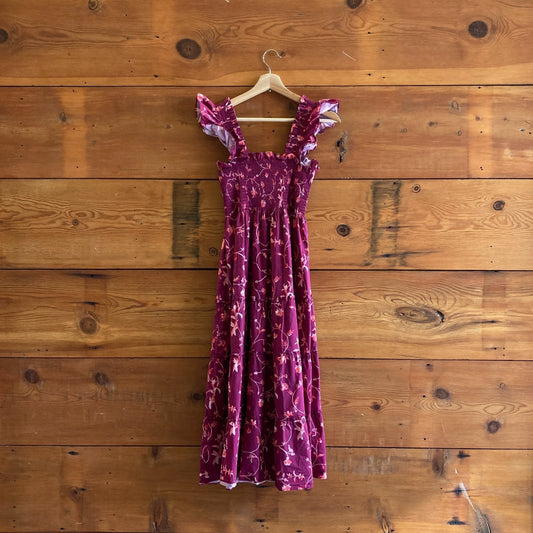 XS - Hill House Burgundy Botanical Print Smocked Ellie Nap Dress 0504SL
