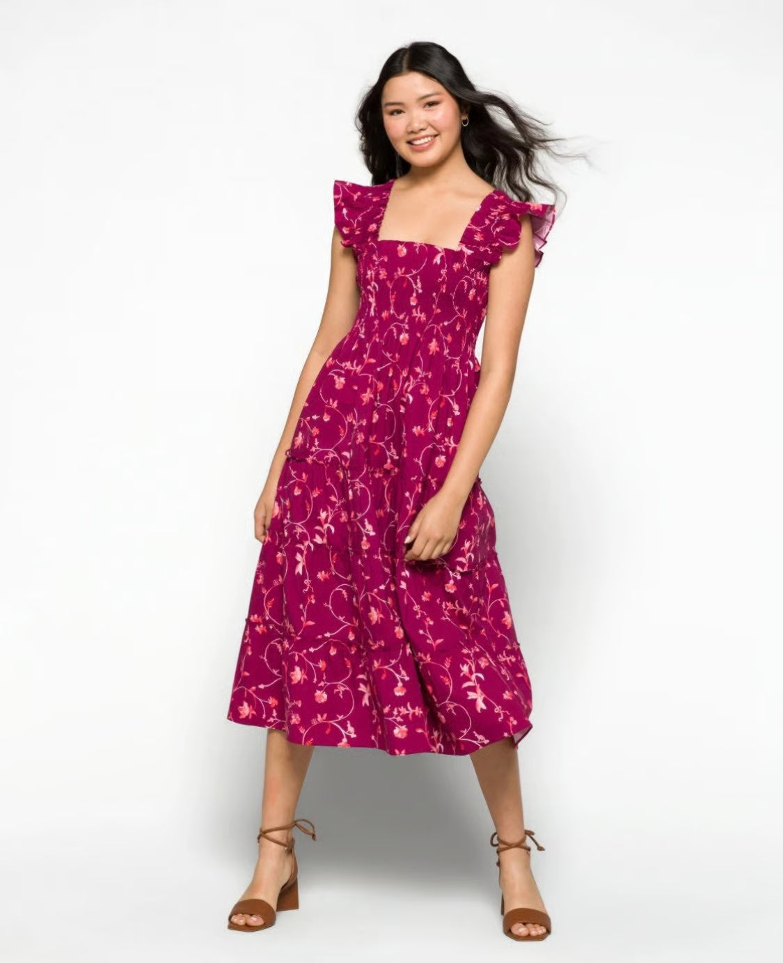 XS - Hill House Burgundy Botanical Print Smocked Ellie Nap Dress 0504SL