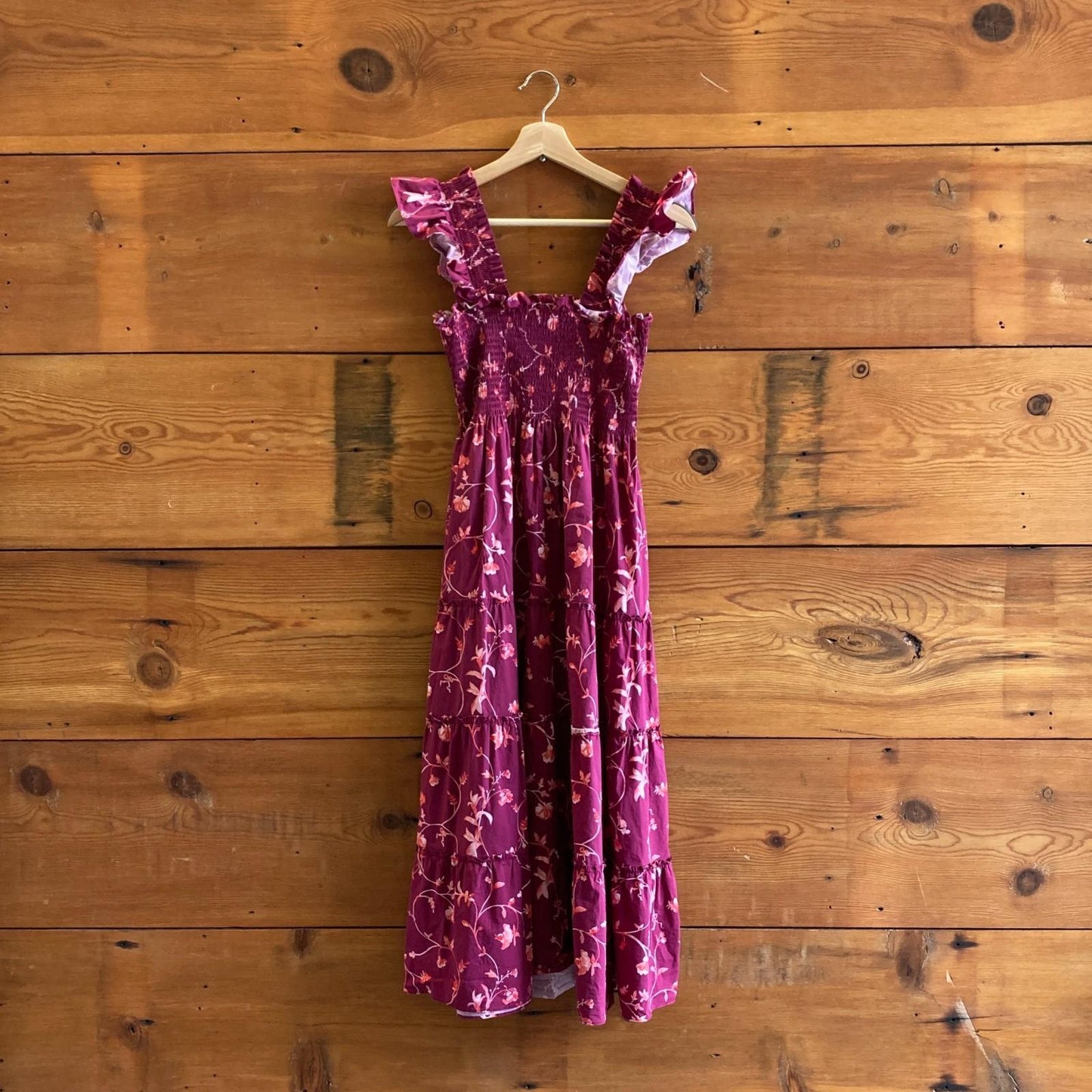 XS - Hill House Burgundy Botanical Print Smocked Ellie Nap Dress 0504SL