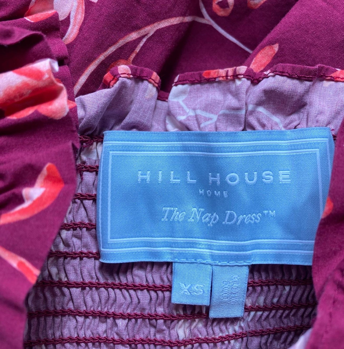 XS - Hill House Burgundy Botanical Print Smocked Ellie Nap Dress 0504SL