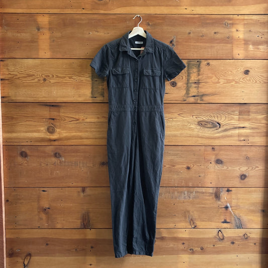 XS - Outerknown Black Button Front Short Sleeve Womens S.E.A. Jumpsuit 1209TT