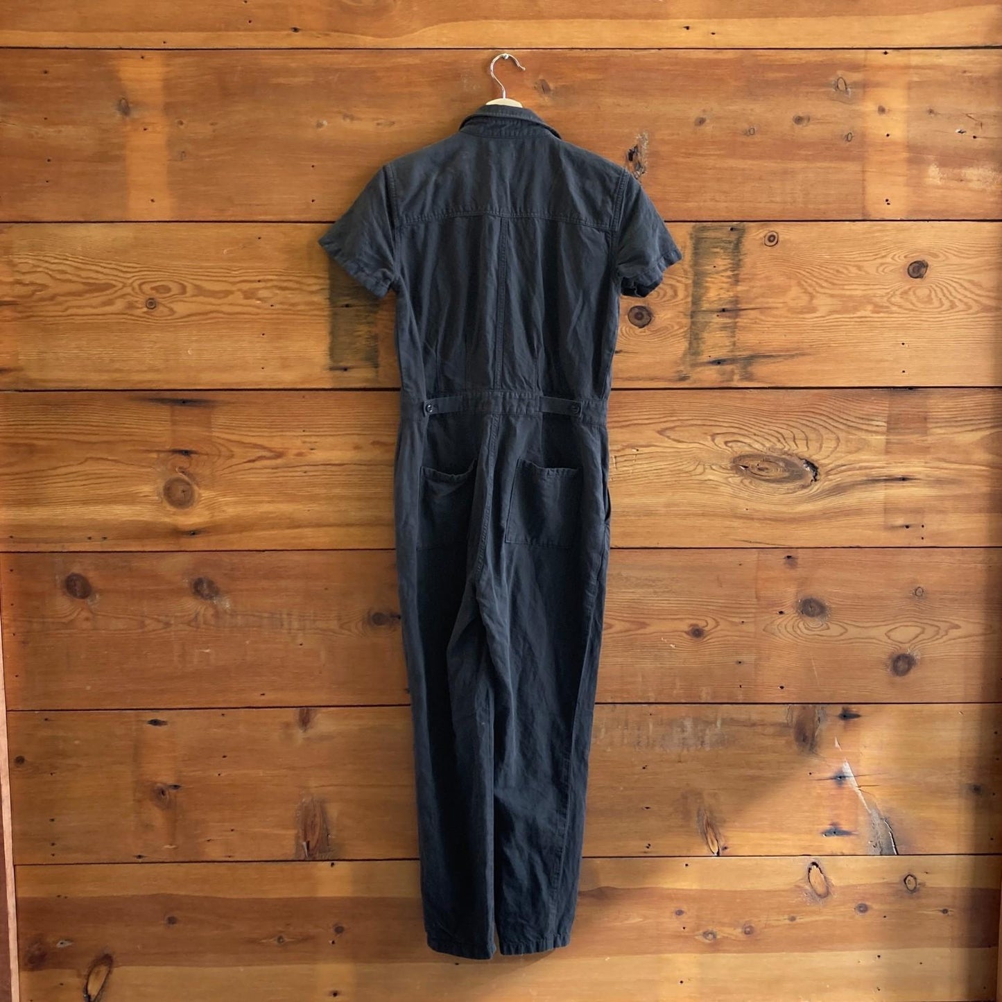 XS - Outerknown Black Button Front Short Sleeve Womens S.E.A. Jumpsuit 1209TT