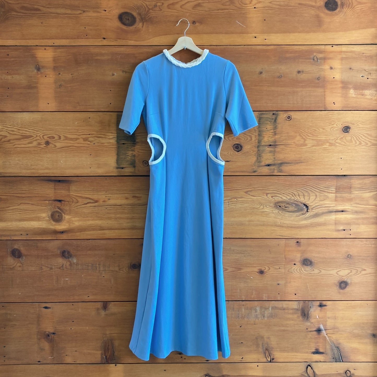M - Tuckernuck Newport Blue Zeppelin Short Sleeve Midi Cutouts Dress 0916VB