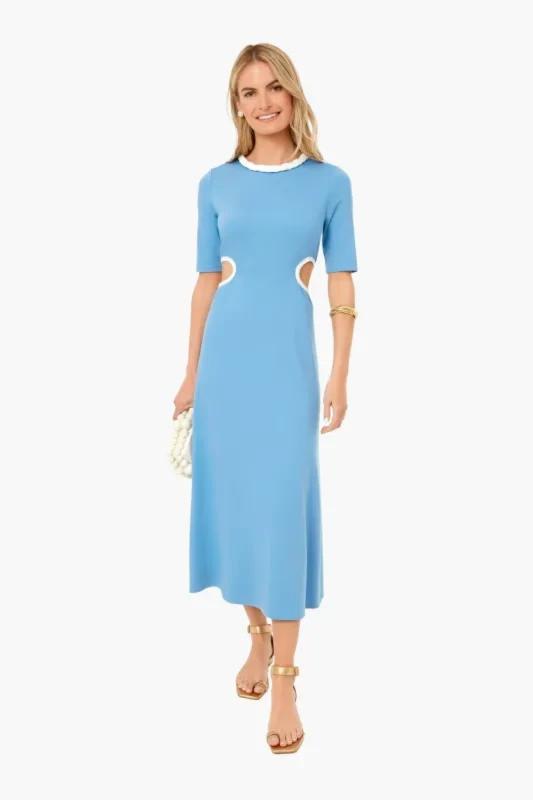 M - Tuckernuck Newport Blue Zeppelin Short Sleeve Midi Cutouts Dress 0916VB