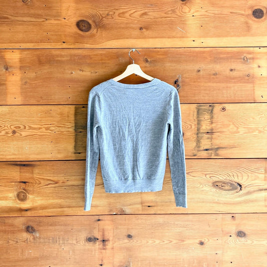 L - Theory Gray V-Neck Cardigan Regal Wool Button Front Sweater 0617RF