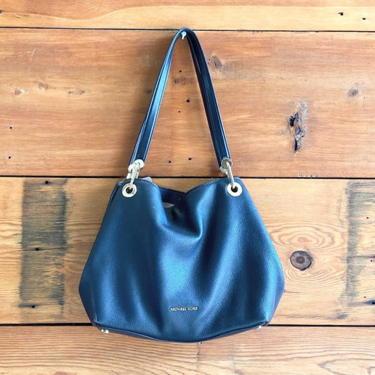 Michael Kors Navy Blue Leather Gold Hardware Raven Shoulder Bag Purse 0221SM