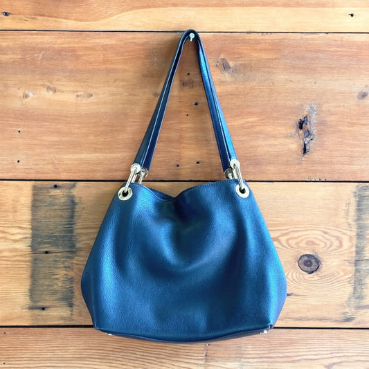 Michael Kors Navy Blue Leather Gold Hardware Raven Shoulder Bag Purse 0221SM