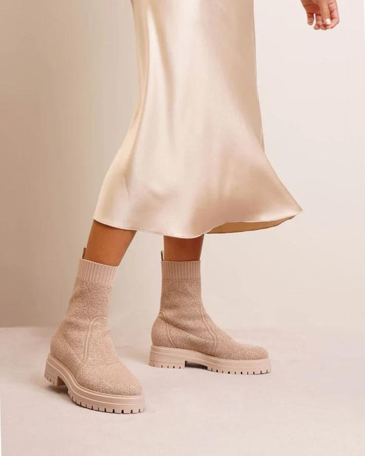 37 / 7 - Gianvito Rossi $1050 Beige Chester Knit Sock Boots NEW w/ Box 0930AB