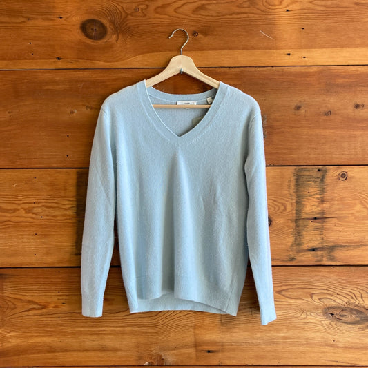 XXS - Vince $295 Light Blue V Neck 100% Cashmere Weekend Pullover Sweater 1217MA