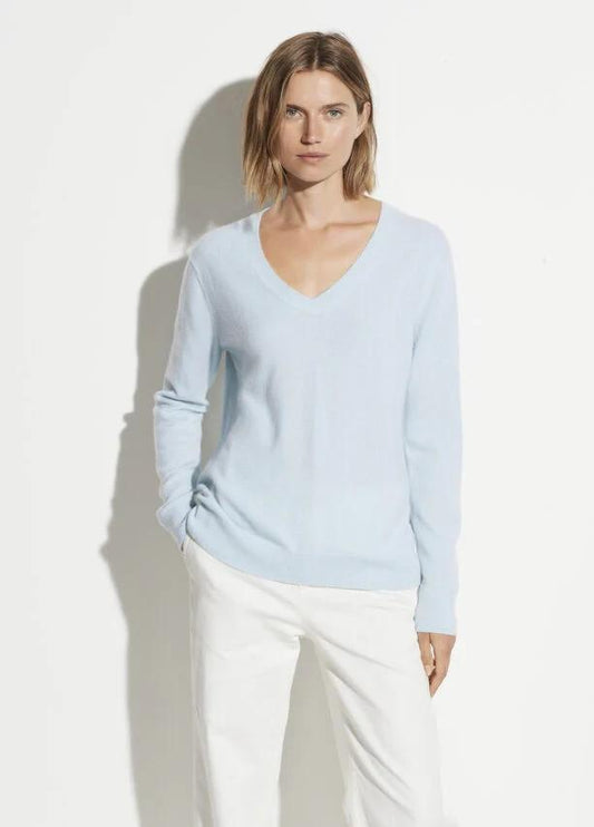 XXS - Vince $295 Light Blue V Neck 100% Cashmere Weekend Pullover Sweater 1217MA