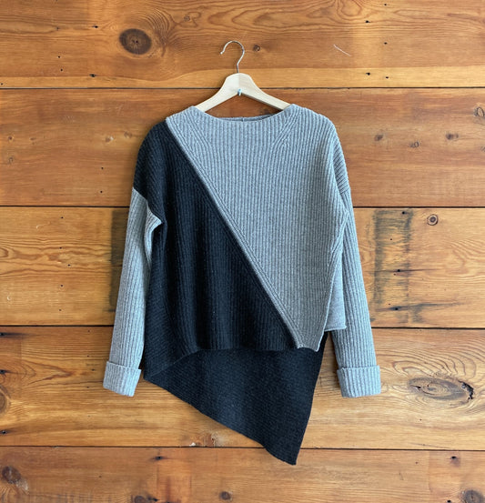 XS - Brochu Walker Black & Gray Ribbed Knit Asymmetric Pullover Sweater 1217MA