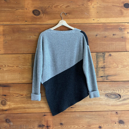 XS - Brochu Walker Black & Gray Ribbed Knit Asymmetric Pullover Sweater 1217MA
