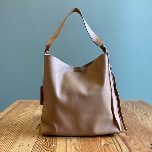 AllSaints $348 Light Caramel Leather Paradise North South Tote Bag Purse 0919LF