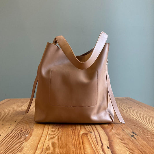 AllSaints $348 Light Caramel Leather Paradise North South Tote Bag Purse 0919LF