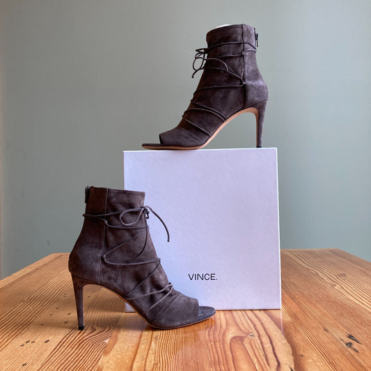 11 - Vince $425 Smoke Gray Open Toe Adisa Lace Heels Shoes NEW w/ Box 0919LF
