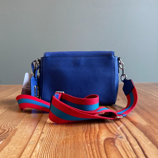 Marc Jacobs Blue Pebbled Leather Canvas Strap Crossbody Purse Bag 0919LF