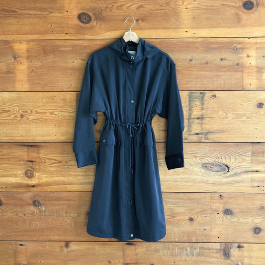 XS - Avec Les Filles Navy Blue Hooded Long Rain Coat Parka Jacket 0929JY