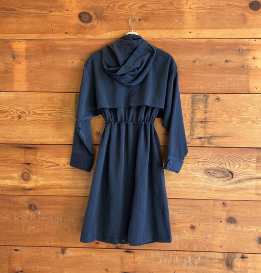 XS - Avec Les Filles Navy Blue Hooded Long Rain Coat Parka Jacket 0929JY