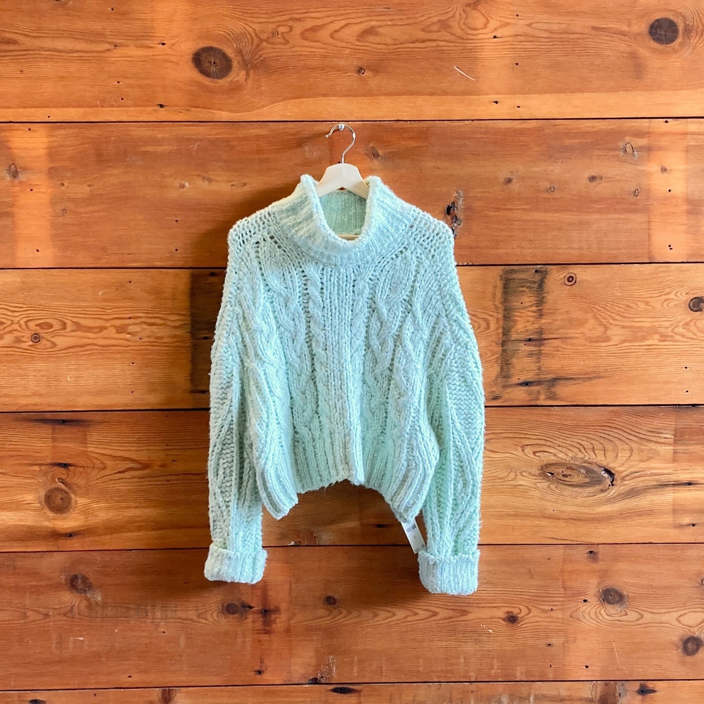 XS - by Anthropologie $168 Mint Sparkle Knit Boxy Turtleneck Sweater NEW 0908CG