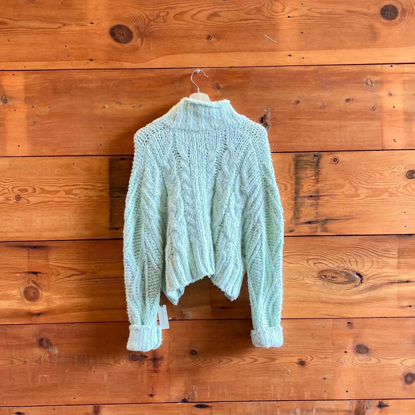 XS - by Anthropologie $168 Mint Sparkle Knit Boxy Turtleneck Sweater NEW 0908CG