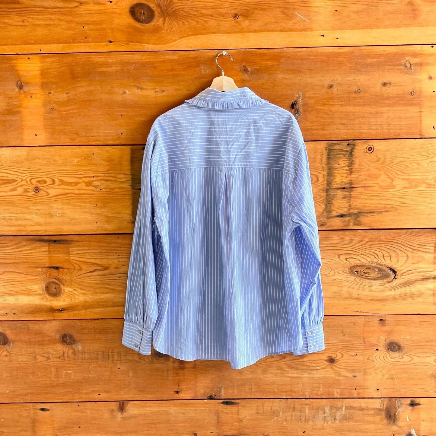 16 UK / 12 US - Damson Madder Blue Stripe Button Up Kendall Ruffle Shirt 0720LP